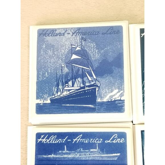 Coaster Holland America Line Ceramic Tile Delft Blue Cork Back New Box Vintage - Picture 2 of 13